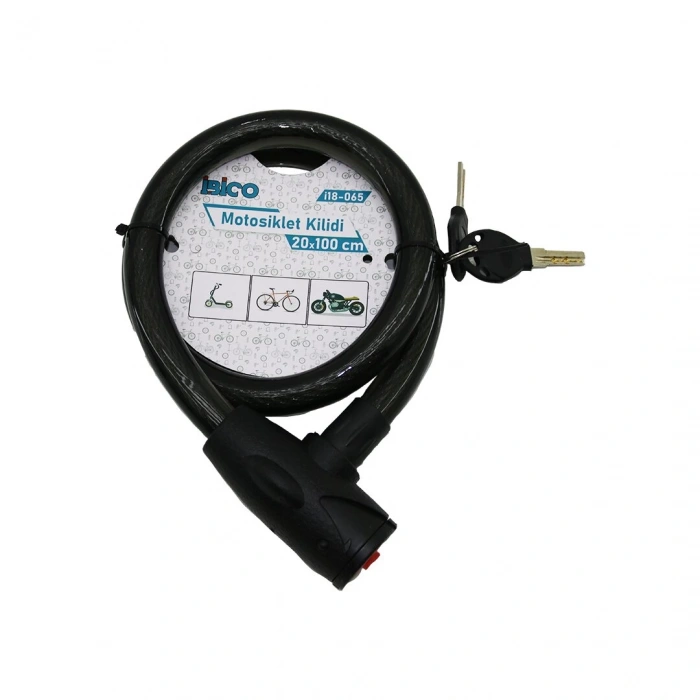ANAHTARLI AÇ-KAPA KİLİT KAPAKLI MOTOR - BİSİKLET KİLİT ÇELİK TEL SİYAH ŞEFFAF KILIF 20MMX100CM (5047)