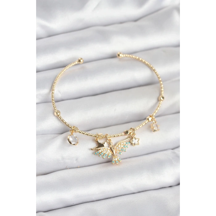 Anka Kuşu Charmlı Gold Renk Pirinç Kadın Bileklik