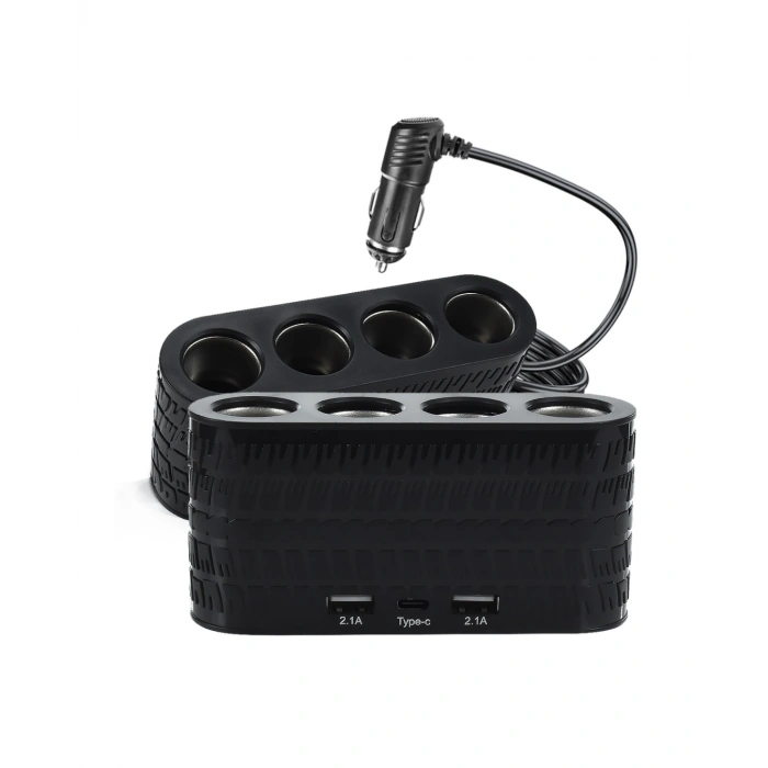 Mey İthalat® Araç İçi Güç Dağıtıcı 4 Çakmaklık 2 USB 1 Type C Şarj Ünitesi