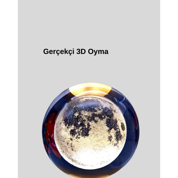 Mey İthalat® Ay Temalı Kristal Küre Gece Lambası LED Aydınlatmalı Premium Dekor