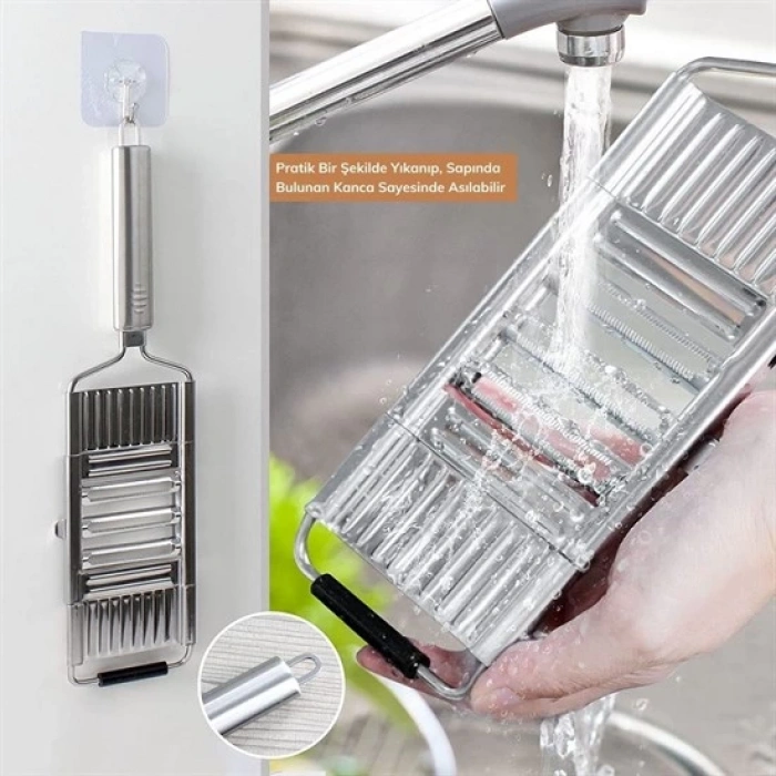 Ayarlanabilir 3 Farklı Başlıklı Tutmalı Sebze Dilimleyici Peynir Rendeleyici Aparat (5047)