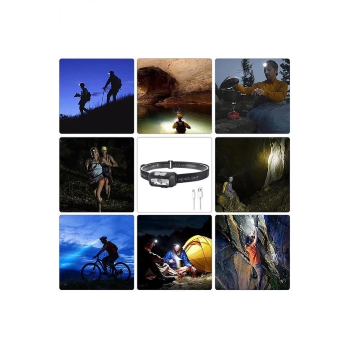 Mey İthalat® Ayarlanabilir Kafa Lambası Type-C Şarjlı Kompakt Kamp Lambası