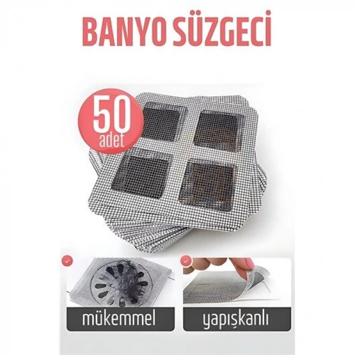 Banyo Gider Süzgeci 50 Adet Yapışkanlı Filtre, 10x10 cm