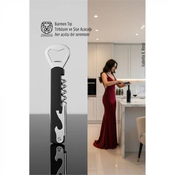 Barmen Tip Çelik Profesyonel Tirbüşon ve Şişe Açacağı Kombine Set