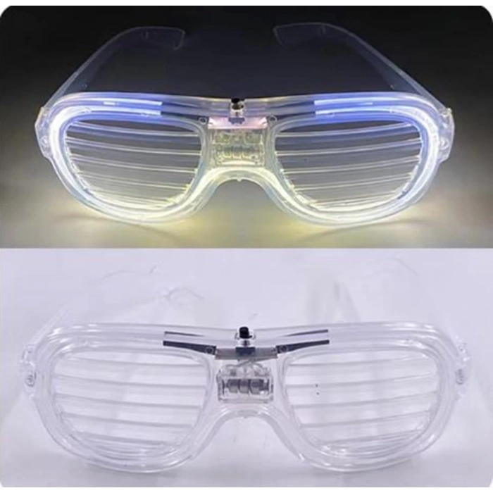 Beyaz Led Işıklı Parti Gözlüğü - Neon Glow Şerit Gözlük 3 Modlu