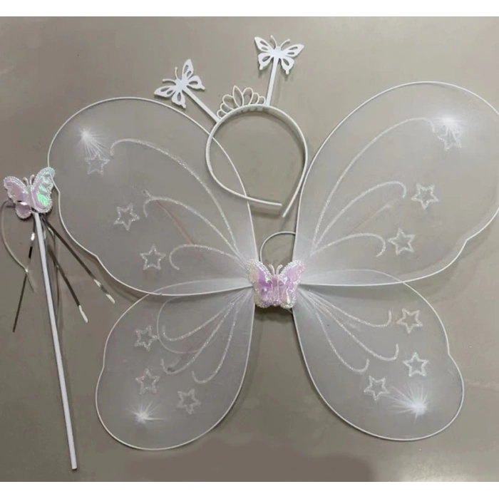 Beyaz Renk Kelebek Kanadı Tacı ve Sopası 50x37 cm (5047)