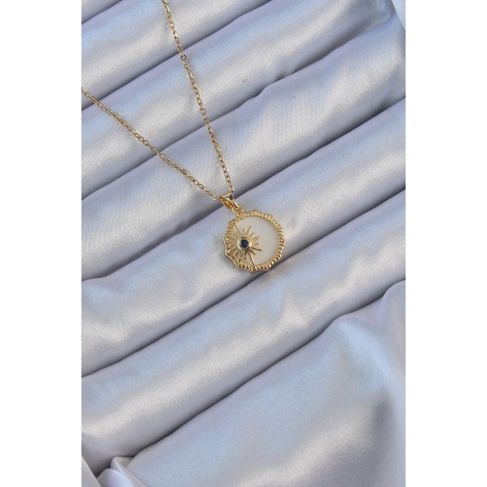 316L Çelik Altın Renk Zirkon Taşlı Mineli Kutup Yıldızı Kolye