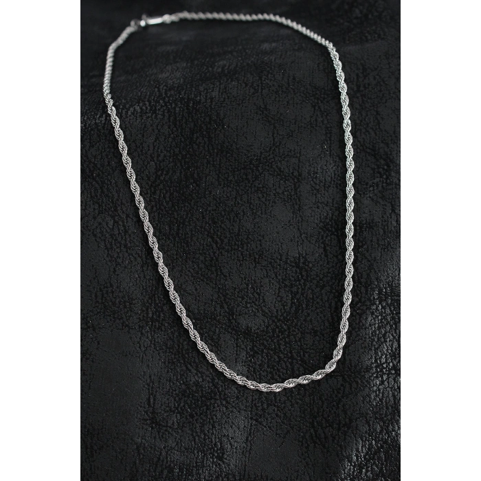 316L Çelik Burgu Zincir Model Gümüş Renk Erkek Kolye