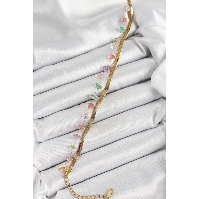 316L Çelik Gold Renk Kristal Karışık Renkli Taşlı Kadın Bileklik