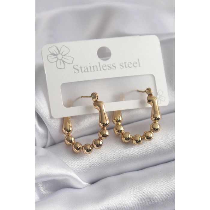 316L Çelik Gold Renk Topçuk Halka Model Kadın Küpe