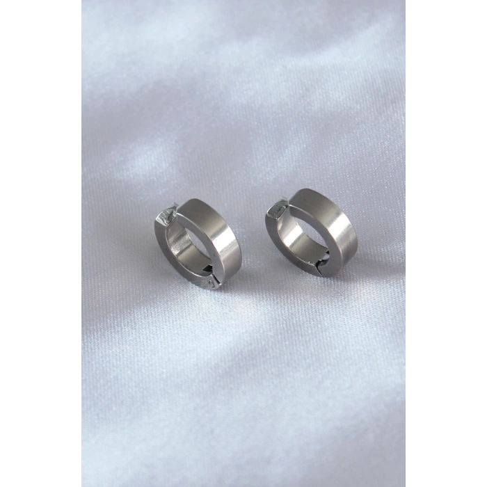 316L Çelik Gümüş Renk Sıkıştırmalı Erkek Küpe