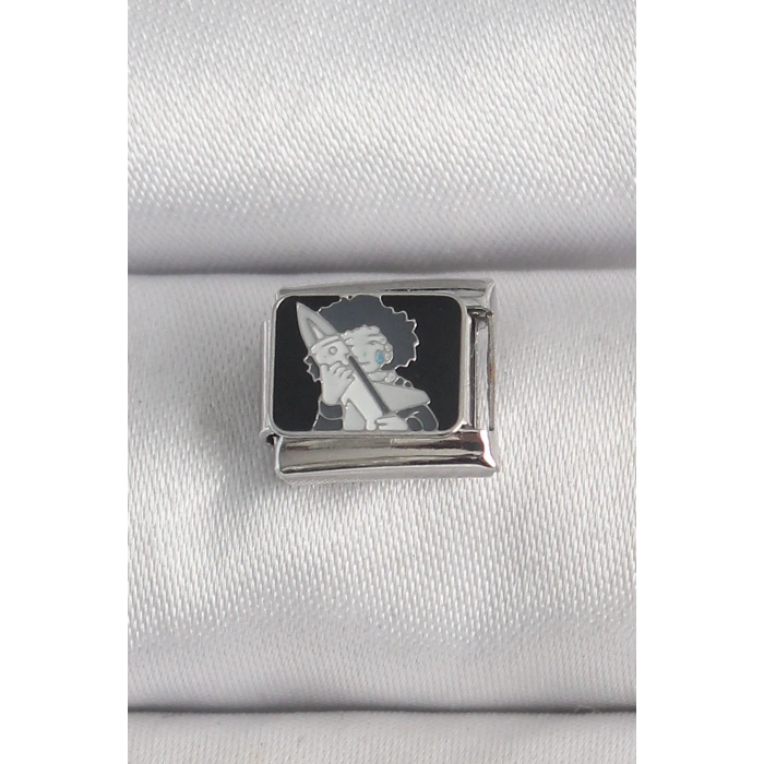 Mey İthalat® 316L Çelik Gümüş Renk Siyah İşlemeli Portre Model Nomination Charm