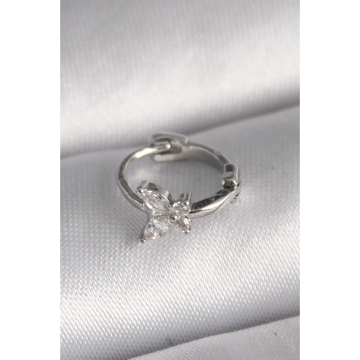 316L Çelik Gümüş Renk Zirkon Taşlı Kelebek Model Tragus Piercing