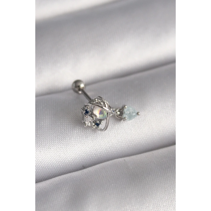 316L Çelik Gümüş Renk Zirkon Taşlı Sallantı Kalp Detay Tragus Piercing