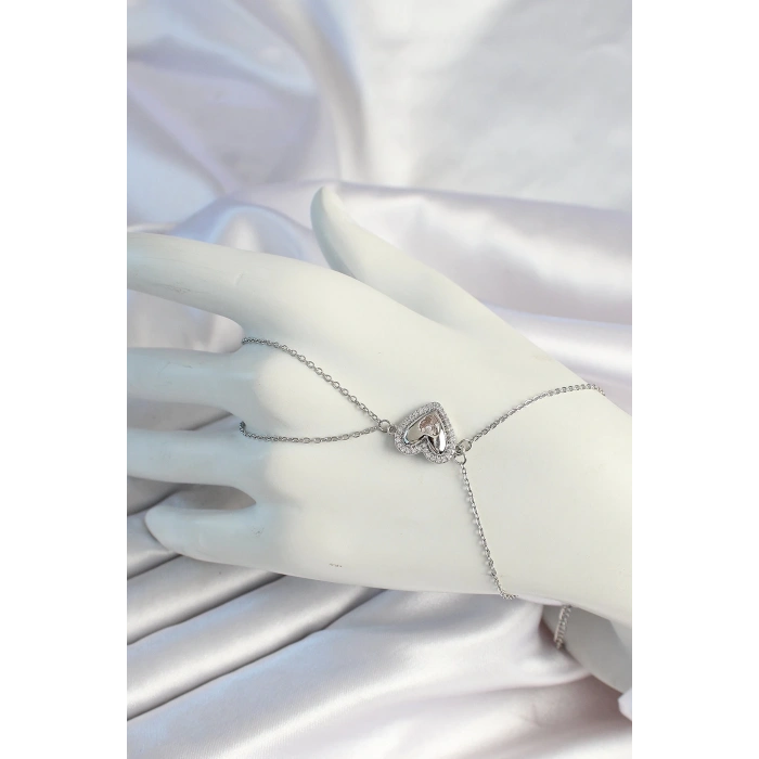 316L Çelik Zincirli Gümüş Renk Kalp Figürlü Zirkon Taşlı Şahmeran