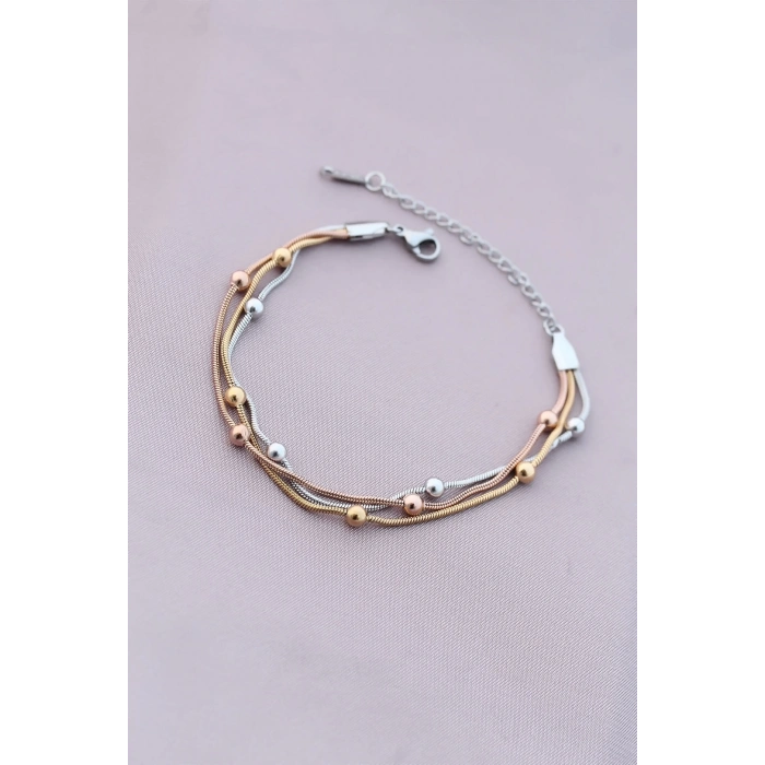 316L Kararmaz Çelik Gümüş Renk Top Zincirli Kadın Bileklik