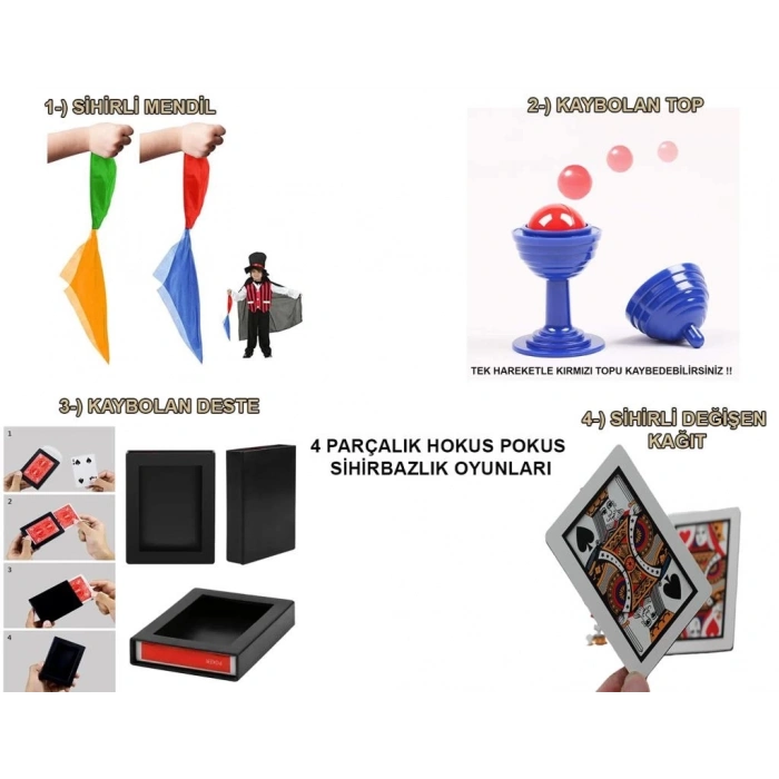 4&#39;lü Sihirbazlık Seti – Hokus Pokus Sihirli Numara Seti