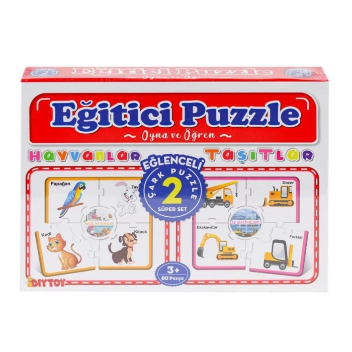 Mey İthalat® 7196 Çark Puzzle Hayvanlar Taşıtlar 60 Parça