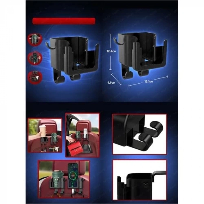Araç Koltuk Arkası Organizer Bardak Telefon Tutucu