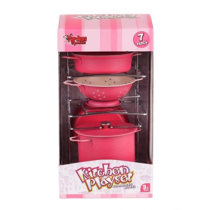 Mey İthalat® ATF-683G-6 Raflı Pembe Tencere Tava Seti 7 Parça