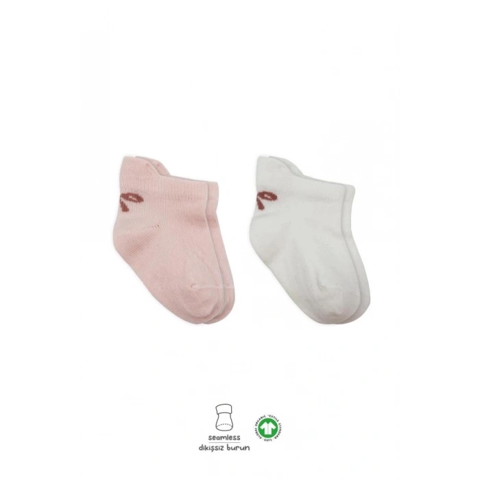 Mey İthalat®   2Li Sneakers Smile Penye Çorap 20106 Pembe Ekru