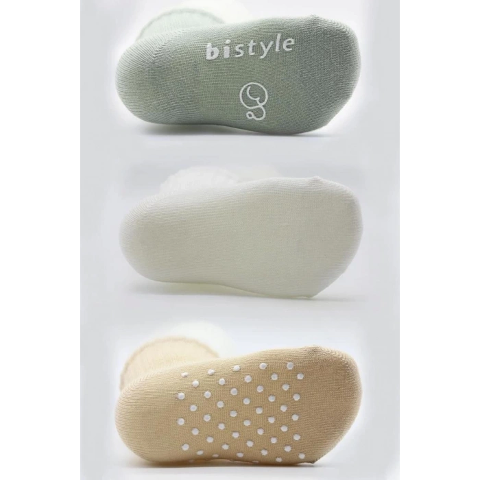 Mey İthalat®   Basic Kaymaz Penye Soket Çorap 3Lü BS10107 Nil Ekru Bej