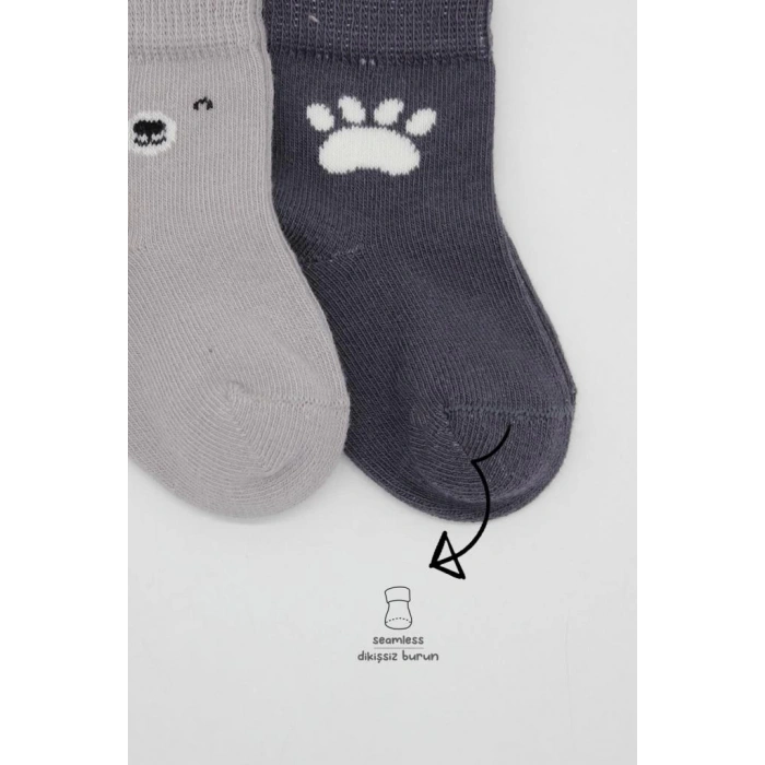 Mey İthalat®  Bear Penye Soket Çorap 2Li BS10116 Gri