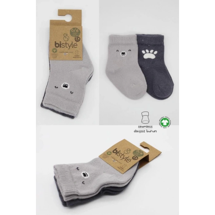 Mey İthalat®  Bear Penye Soket Çorap 2Li BS10116 Gri