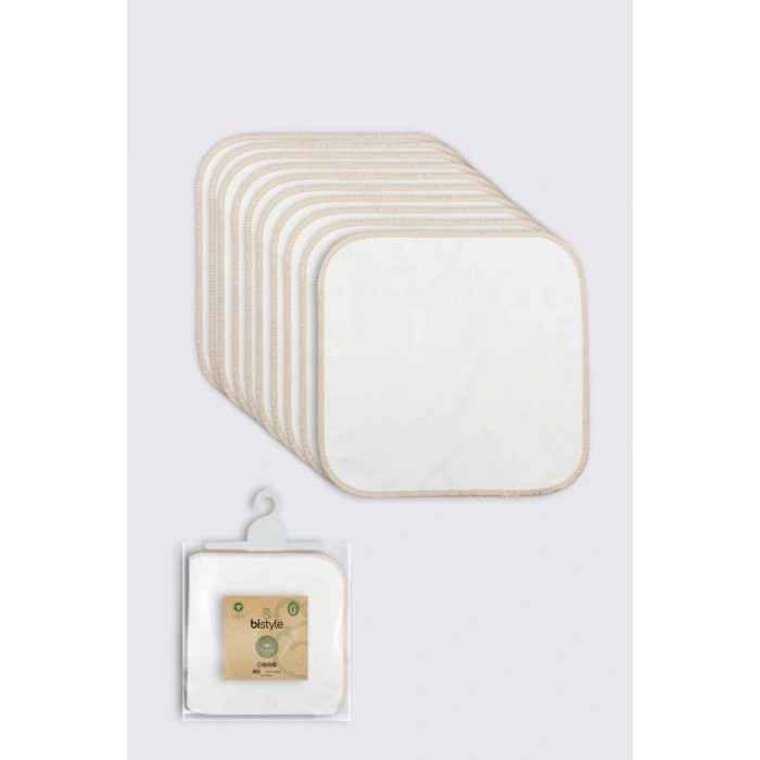 Mey İthalat®   Organik 28x28 10Lu Penye Mendil 90101 Ekru