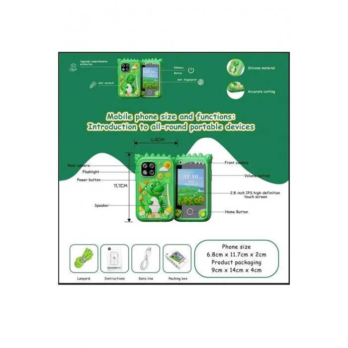 Çocuklar İçin Eğitici Telefon Dokunmatik Ekran Çift Kameralı Fenerli Müzik Çalar Oyun Video Mor