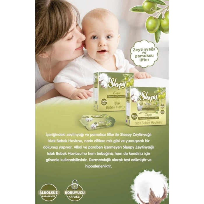 Mey İthalat®   Doğal Zeytinyağlı Islak Havlu Mendil 90 Adet