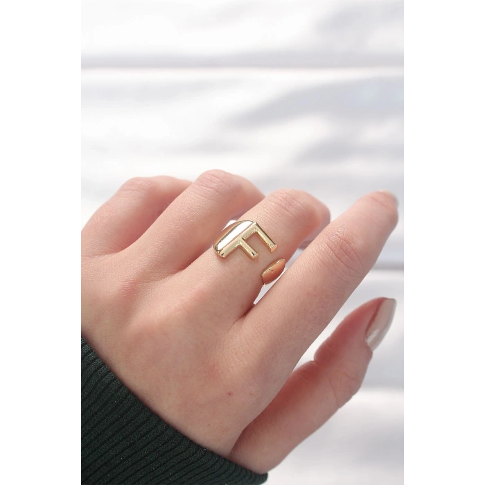 F Harfli Altın Renk Ayarlanabilir Yüzük