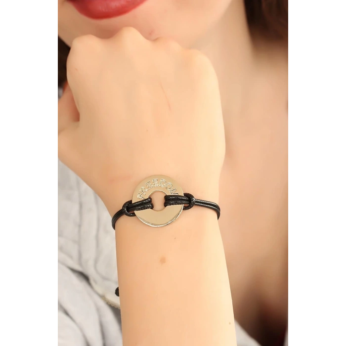 FREEDOM (Özgür) Siyah Deri İpli Unisex Mood Bileklik