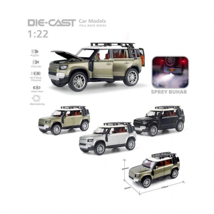 Mey İthalat® HCL-510A Çek Bırak 1:22 Sesli Ve Işıklı Buharlı DF Metal Jeep