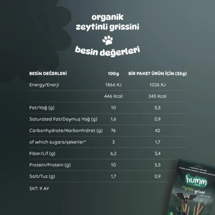 Mey İthalat® Humm Organik Vegan Zeytinli Grissini 55 Gr