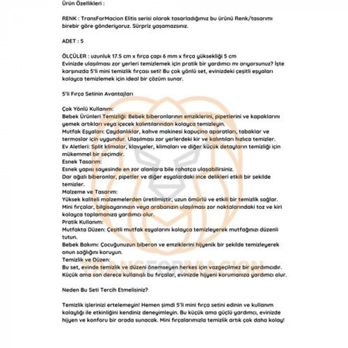 Mikro Fırça Klima Biberon Pipet Fırçası 5 Adet