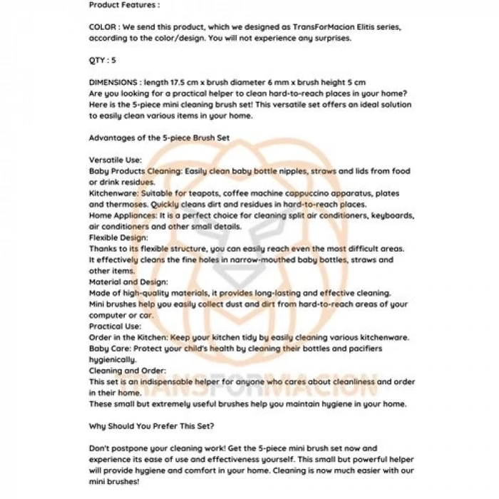 Mikro Fırça Klima Biberon Pipet Fırçası 5 Adet