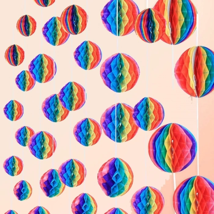 Nessiworld  Gökkuşağı Renkli 30 cm Rengarenk Kağıt Süs Fener 1 Adet