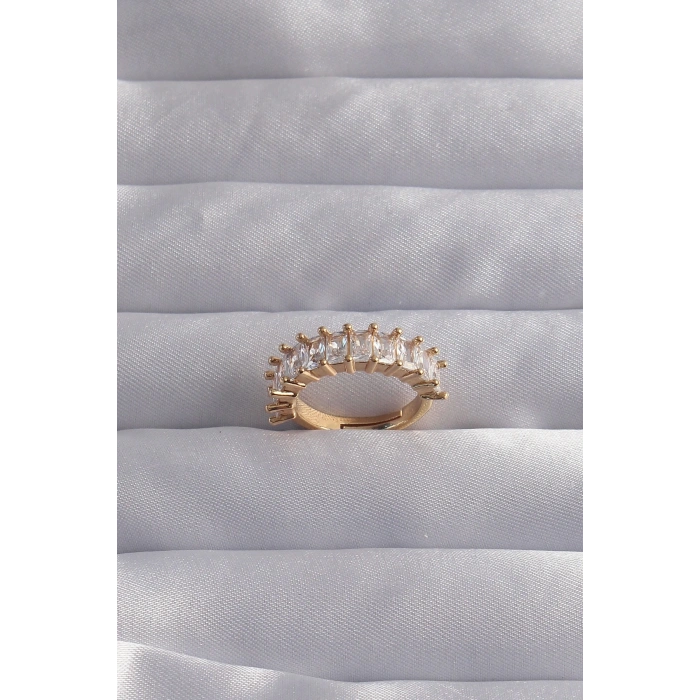 Pirinç Ayarlamalı Gold Renk Baget Taşlı Su Yolu Yüzük