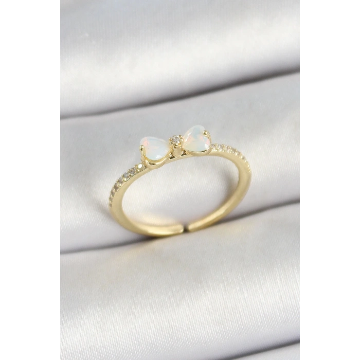 Pirinç Fiyonk Figürlü Zirkon Taşlı Gold Renk Ayarlanabilir Kadın Yüzük