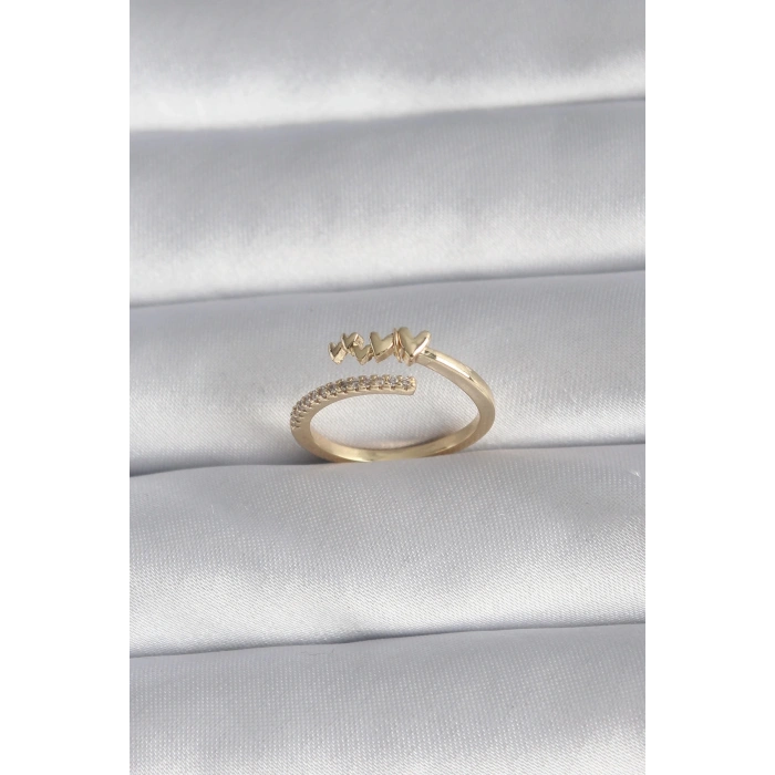 Pirinç Gold Renk Zirkon Taş Detay Kalp Model Kadın Yüzük