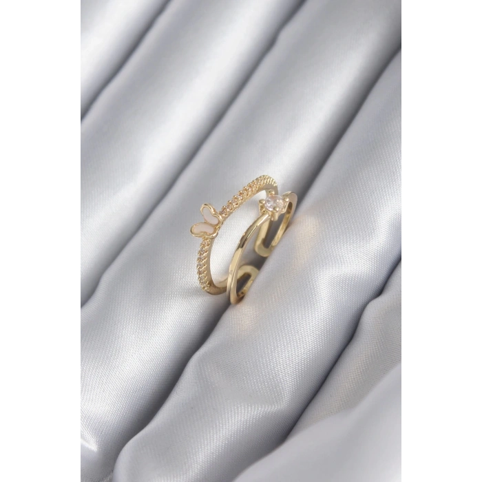 Pirinç Gold Renk Zirkon Taş Detay Kelebek Model Kadın Yüzük