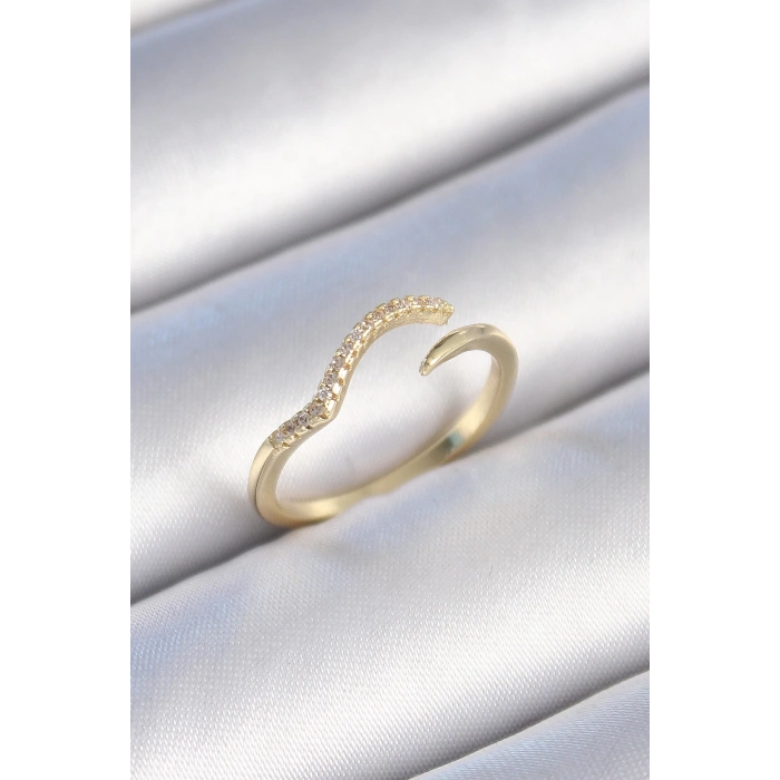 Pirinç Gold Renk Zirkon Taşlı Kadın Yüzük