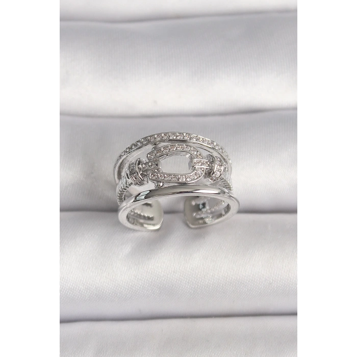 Pirinç Gümüş Renk Ayarlanabilir Zirkon Taşlı Gemici Düğüm Model Kadın Yüzük