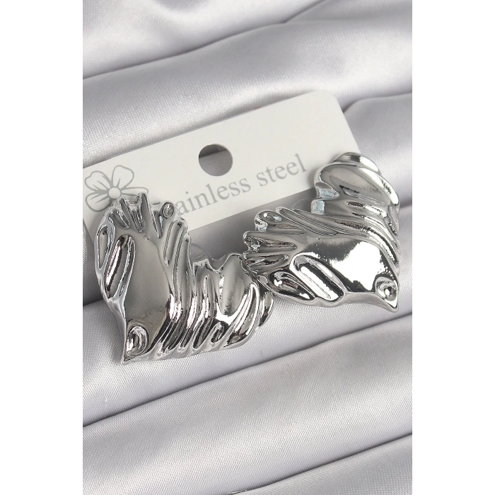 Pirinç Gümüş Renk İşlemeli Kalp Model Kadın Küpe