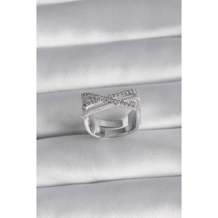 Pirinç Gümüş Renk Zirkon Taş Detay Kadın Yüzük