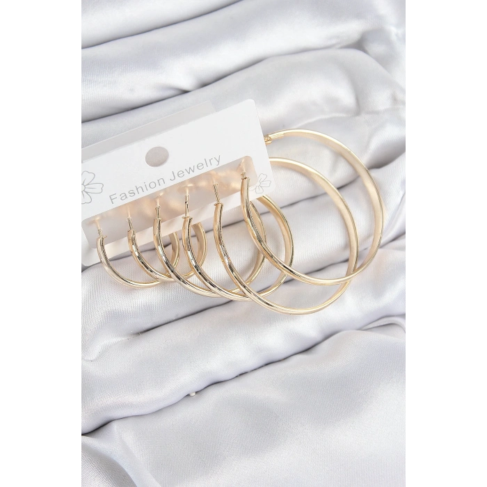Pirinç Halka Model Gold Renk Kadın Set Küpe