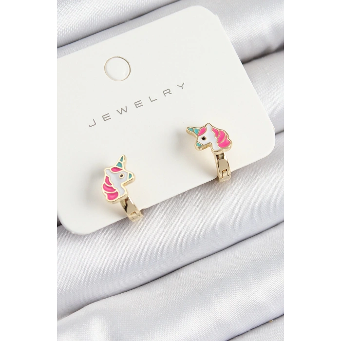 Pirinç Unıcorn Model Gold Renk Çocuk Küpe