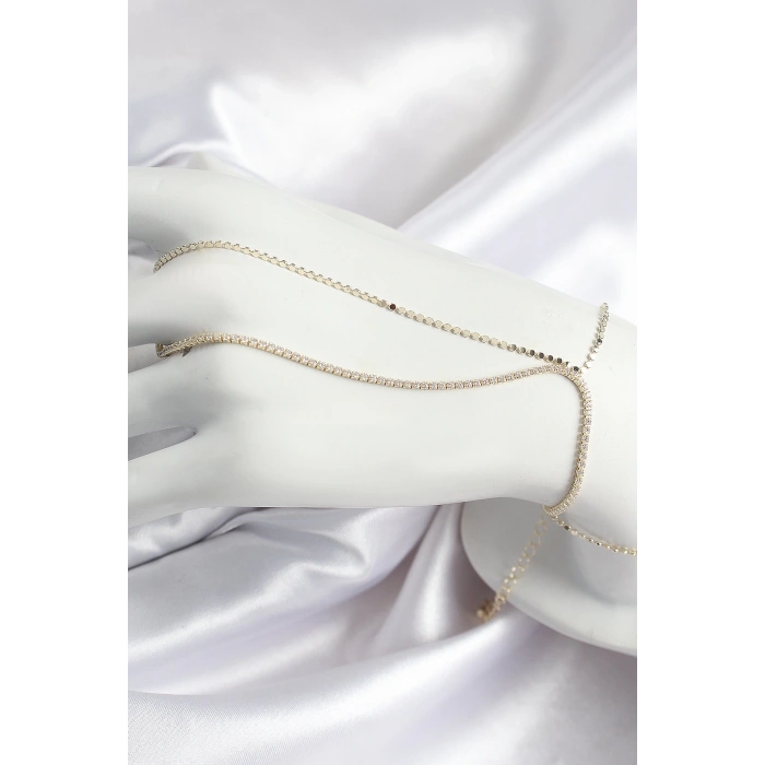 Pirinç Zirkon Taşlı Ezme Zincir Model Gold Renk Kadın Şahmeran