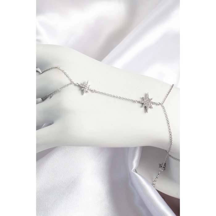 Pirinç Zirkon Taşlı Kutup Yıldızı Model Gümüş Renk Kadın Şahmeran